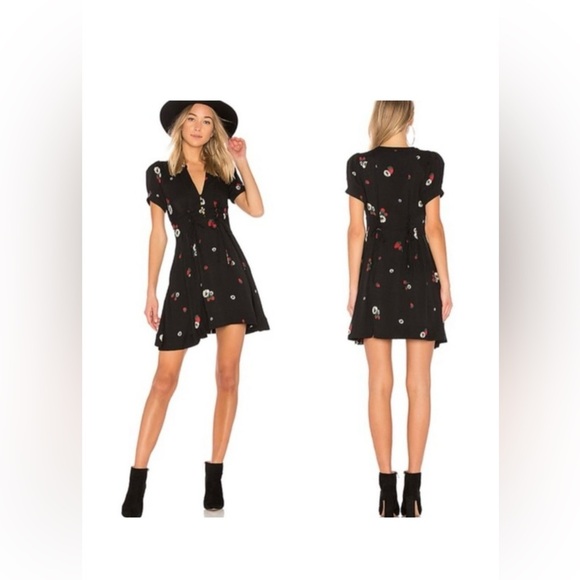 Free People Dresses & Skirts - Free People Dream Girl Black Strawberry Floral Print Mini Dress Size 2